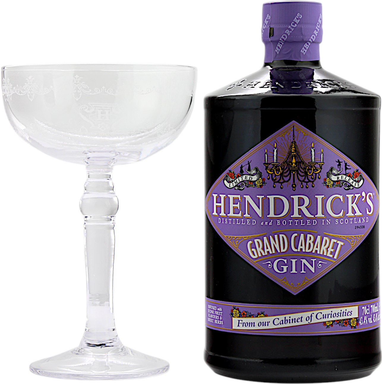 Hendricks Gin Grand Cabaret Limited Release Geschenkset mit Coupette Glas 43.4% 0,7l