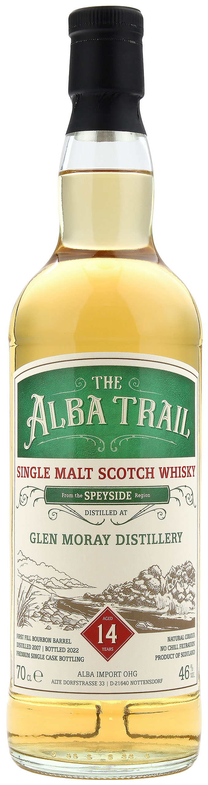 Glen Moray 14 Jahre 2007/2022 First Fill Bourbon Barrel The Alba Trail 46.0% 0,7l