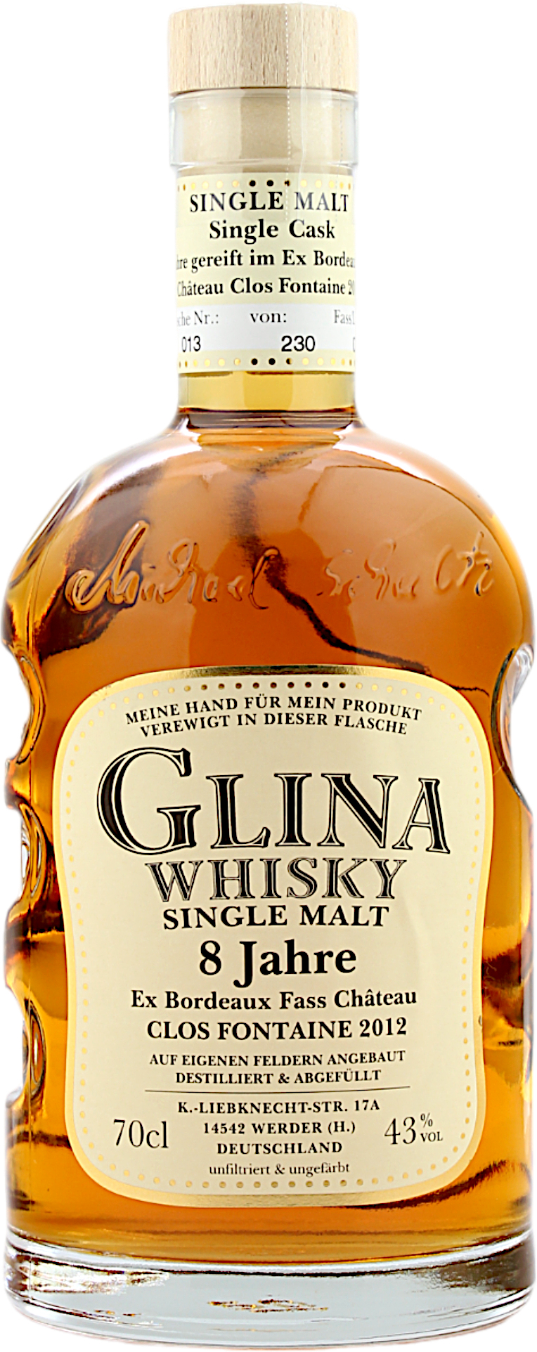 Glina Whisky 8 Jahre Clos Fontaine 2012 Single Cask 43.0% 0,7l