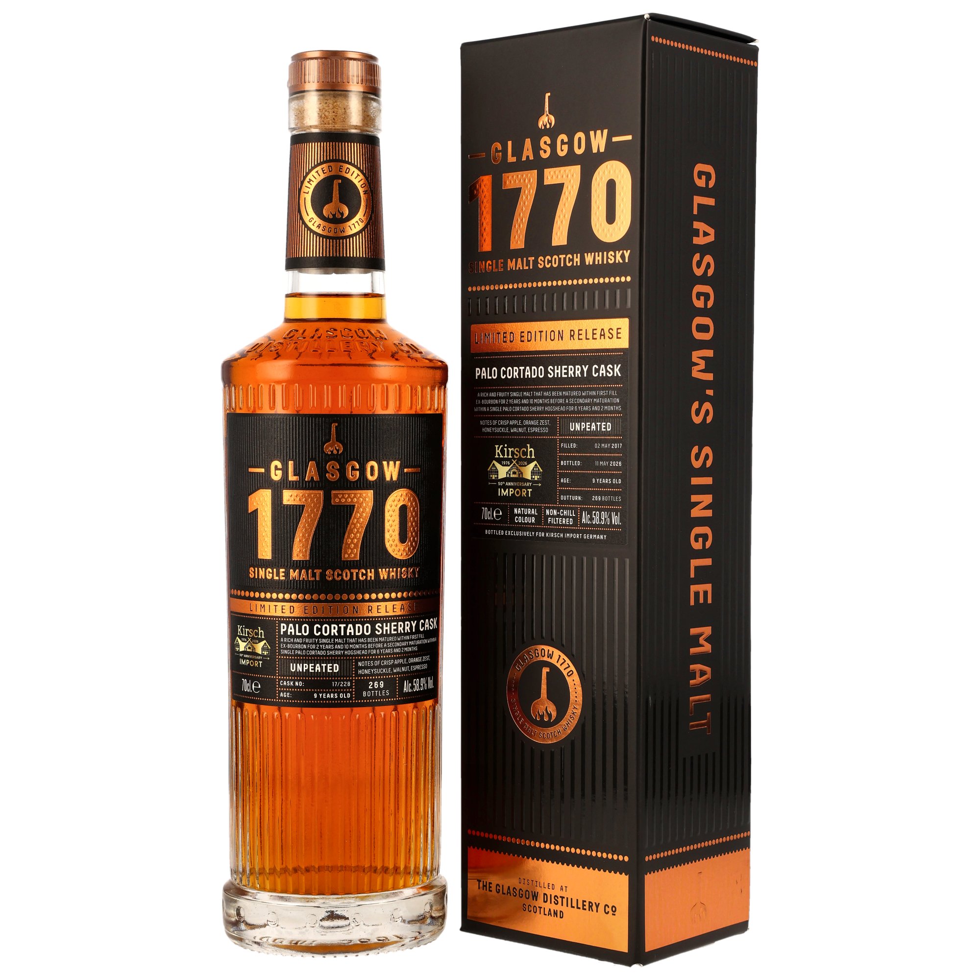1770 Glasgow 9 Jahre 2017/2026 Palo Cortado Sherry Cask #17/228 Kirsch 50th Anniversary 58.9% 0,7l