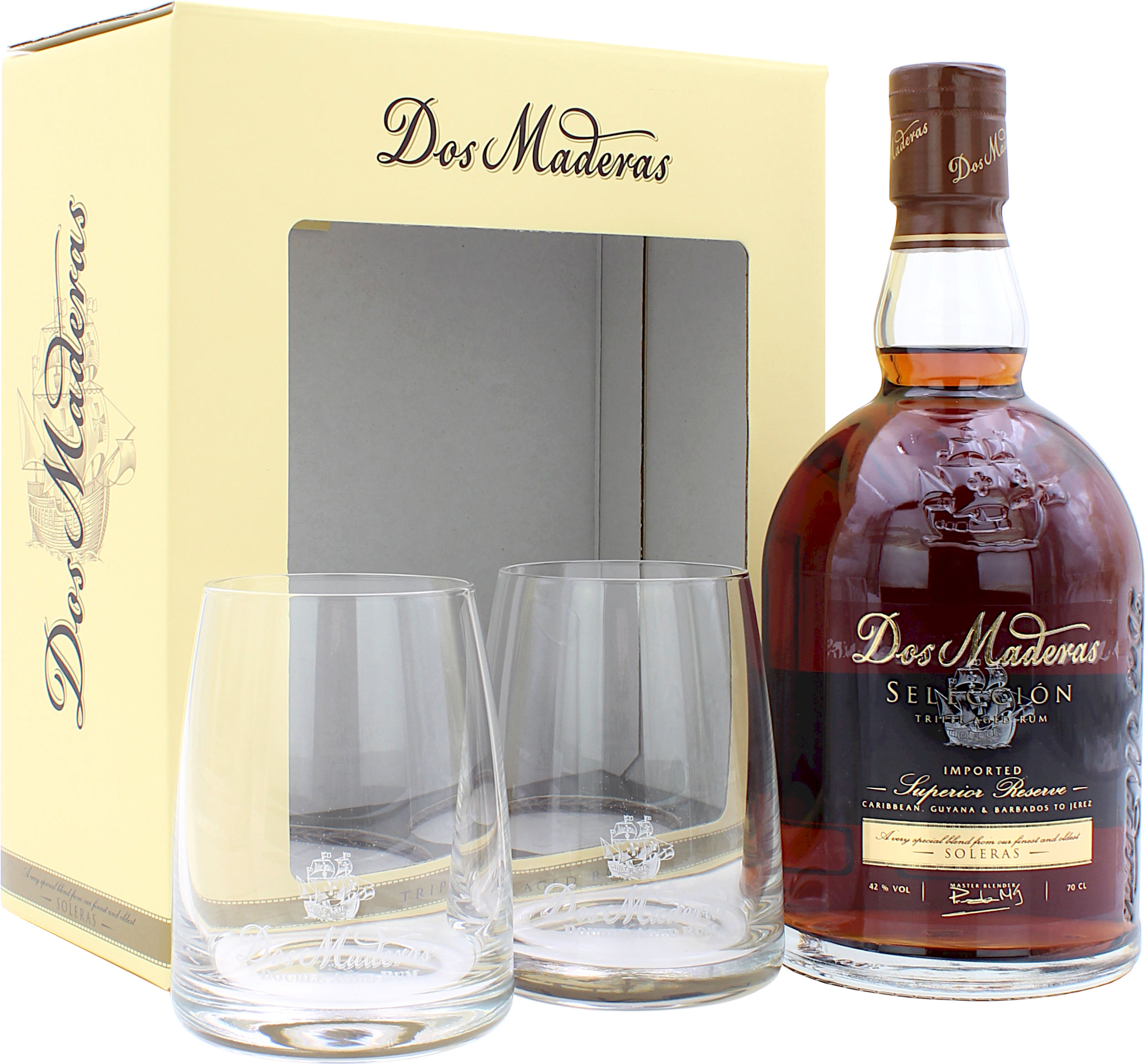 Dos Maderas Seleccion Superior Reserve Geschenkset mit 2 Gläsern 42.0% 0,7l