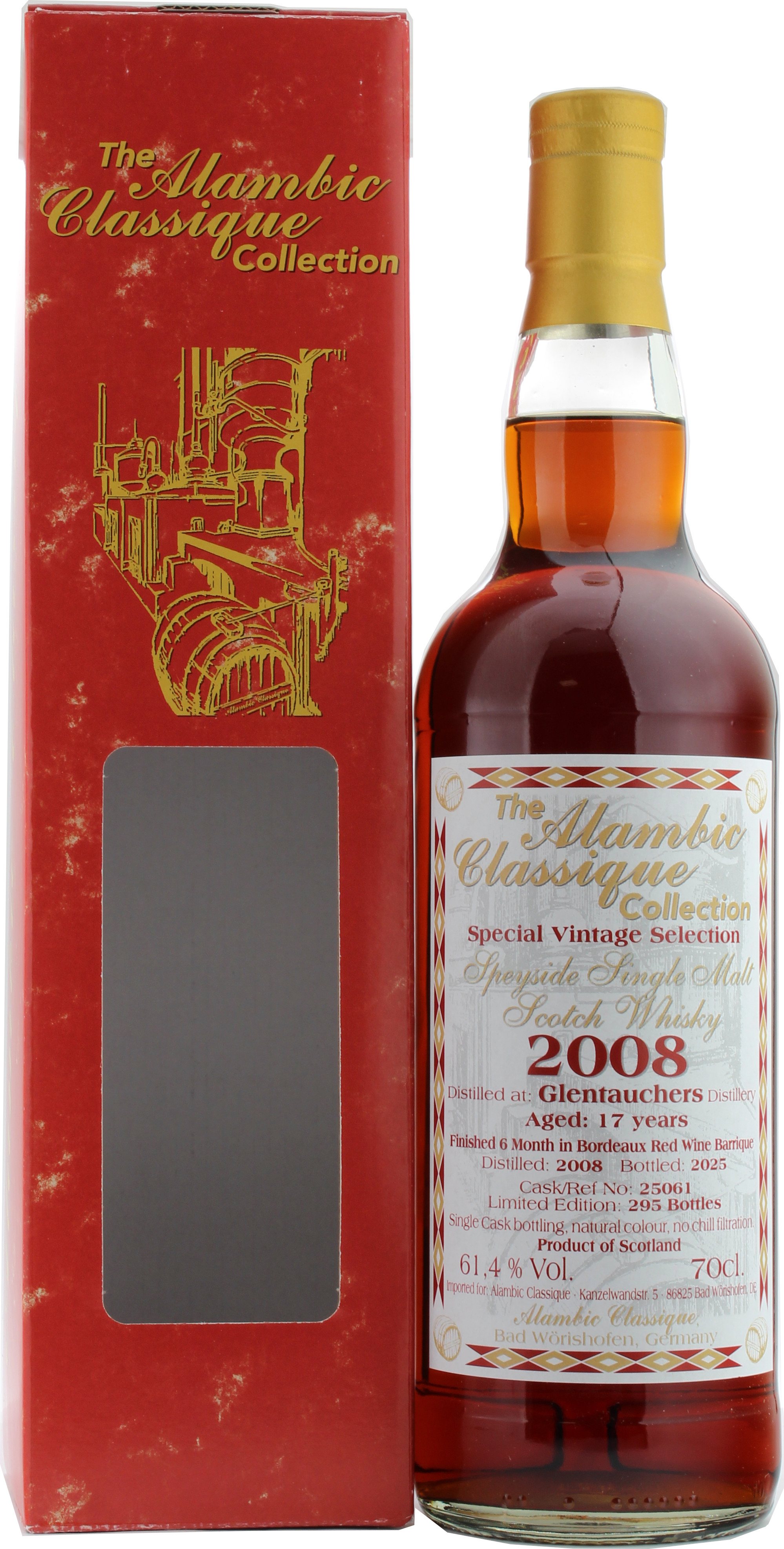 Glentauchers 17 Jahre 2008/2025 Bordeaux Red Wine Cask Finish Alambic Classique 61.4% 0,7l