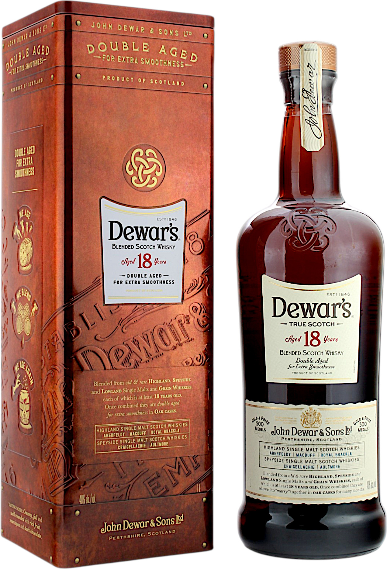 Dewar's 18 Jahre Double Aged Blended Scotch Whisky Geschenkset Metallbox 40.0% 1 Liter