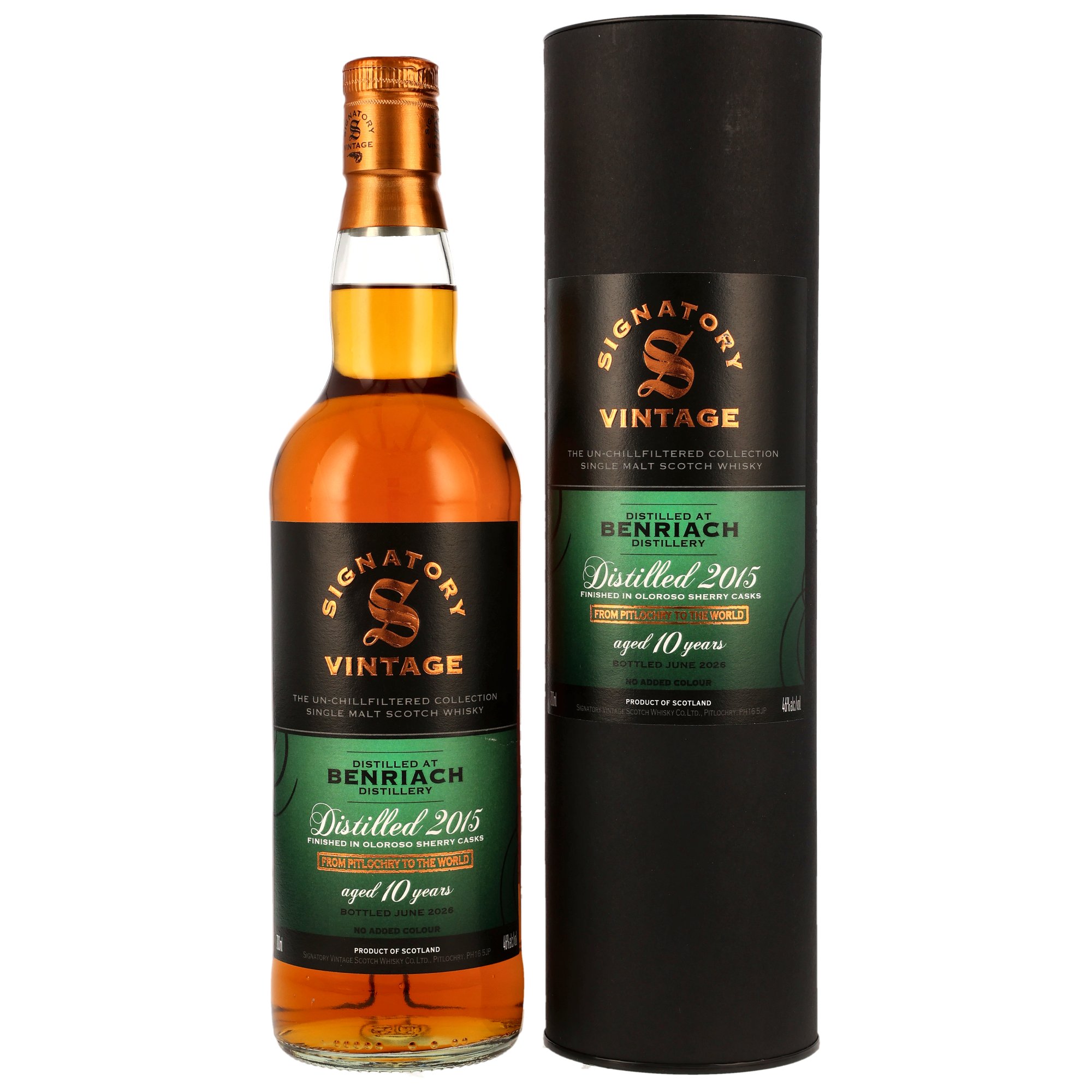 Benriach 10 Jahre 2015/2026 Oloroso Sherry Casks Signatory Vintage Un-Chillfiltered Collection 46.0% 0,7l