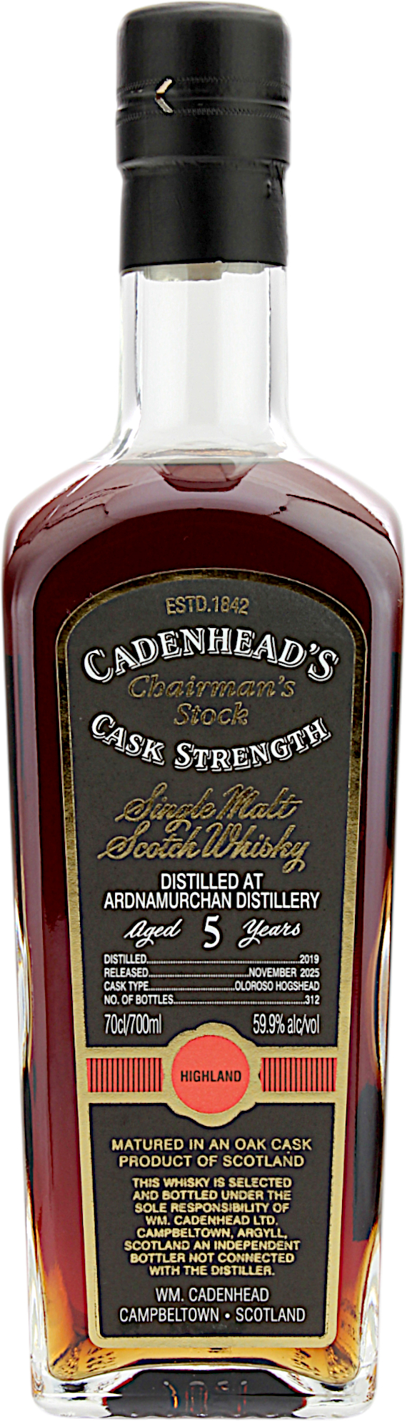Ardnamurchan 5 Jahre 2019/2025 Cadenhead's Chairman's Stock Cask Strength 59.9% 0,7l
