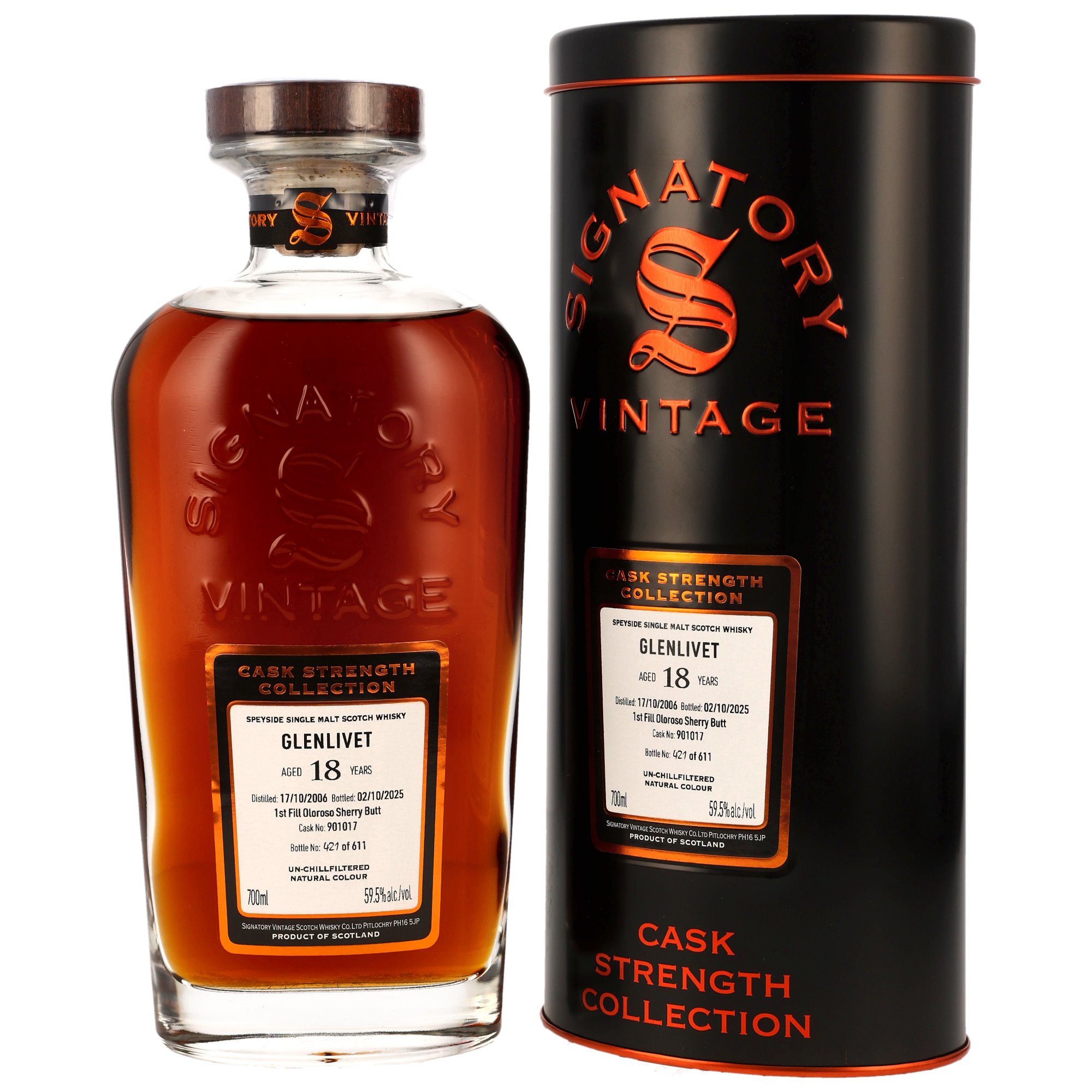 Glenlivet 18 Jahre 2006/2025 1st Fill Oloroso Sherry Butt #901017 - Signatory Vintage CS 59.5% 0,7l