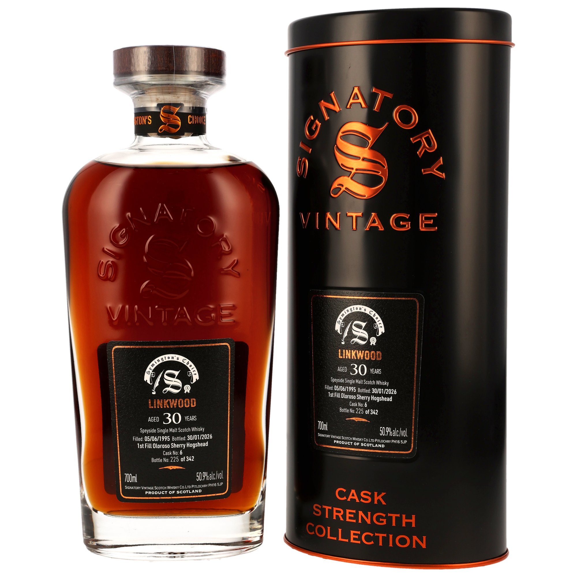 Linkwood 30 Jahre 1995/2026 1st Fill Oloroso Sherry Hogshead #6 Signatory Symingtons Choice 50.9% 0,7l