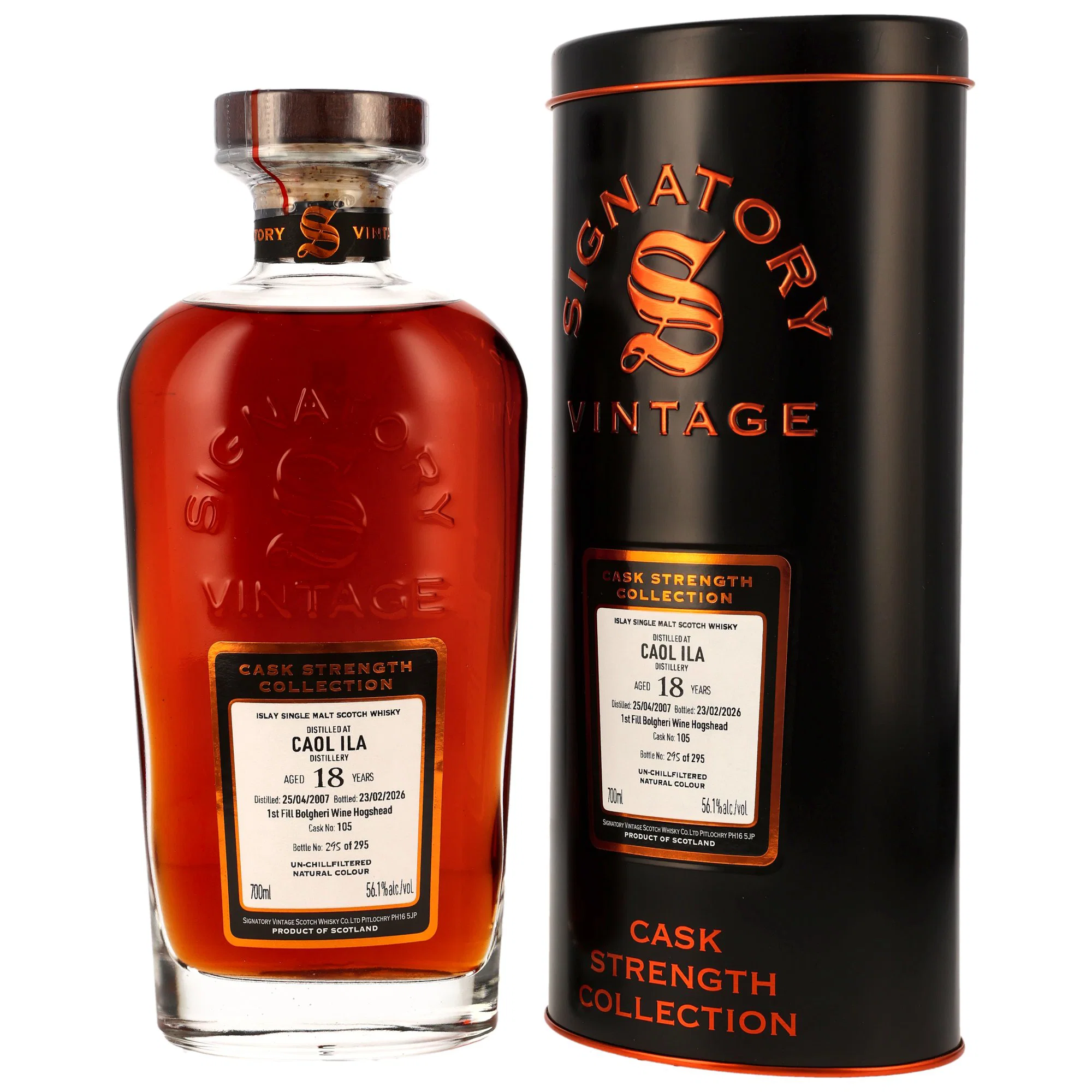 Caol Ila 18 Jahre 2007/2026 1st Fill Bolgheri Wine Cask #105 Signatory Cask Strength 56.1% 0,7l