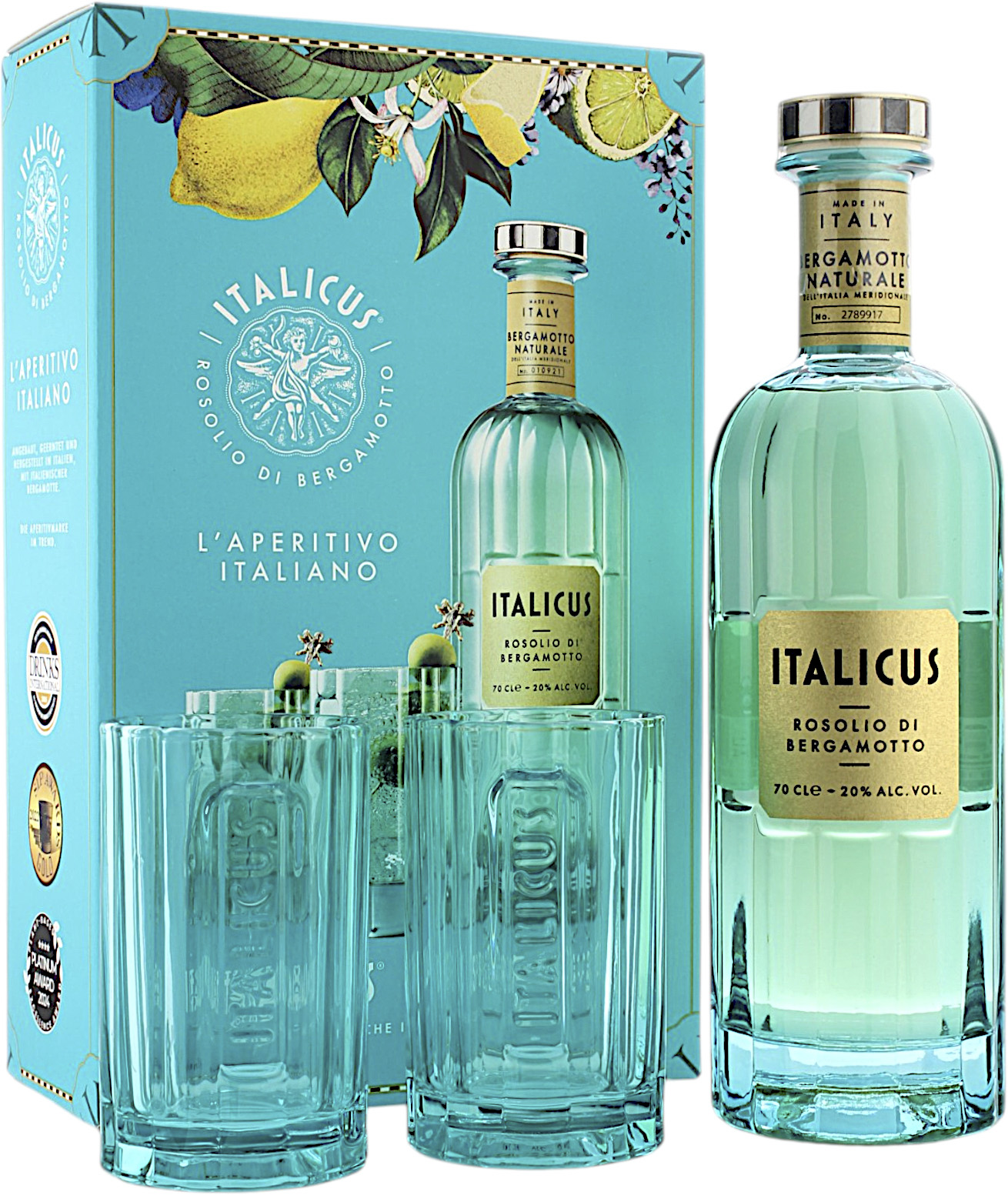 Italicus Rosolio di Bergamotto Geschenkset mit 2 Gläser 20.0% 0,7l