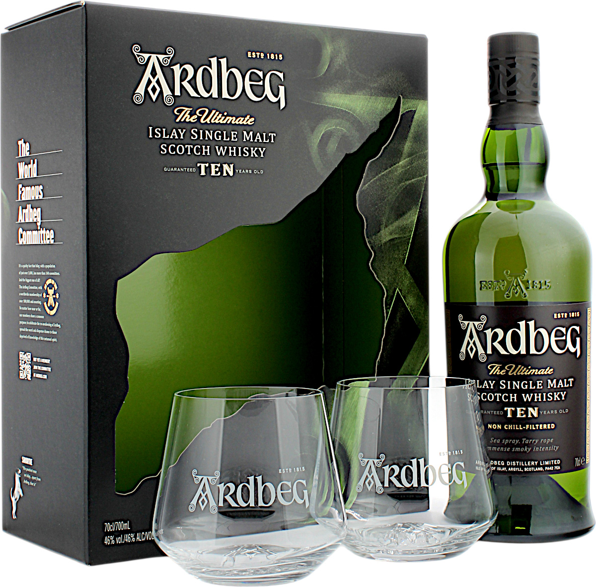 Ardbeg Ten 10 Jahre Geschenkset mit 2 Gläsern 46.0% 0,7l