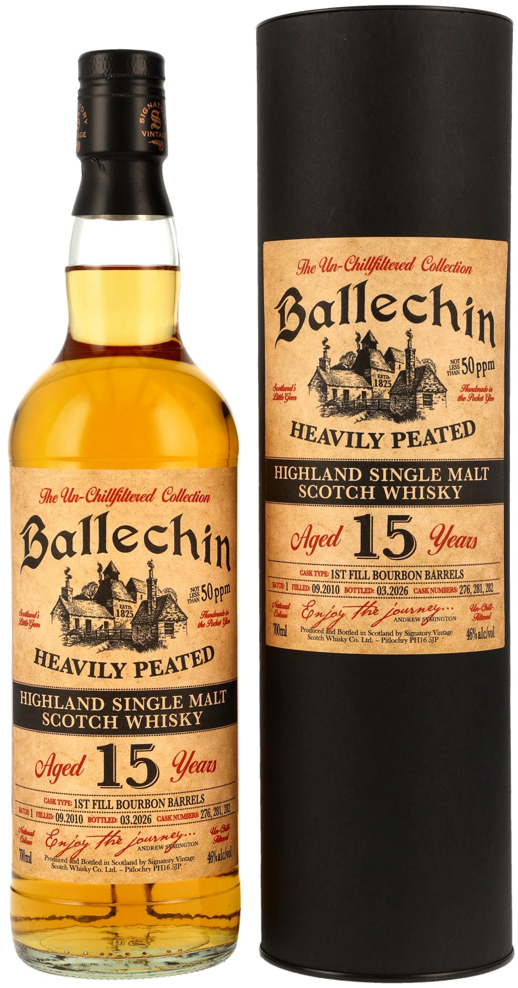 Ballechin 15 Jahre 2010/2026 Heavily Peated 1st Fill Bourbon Barrels Sig un-chill 46.0% 0,7l