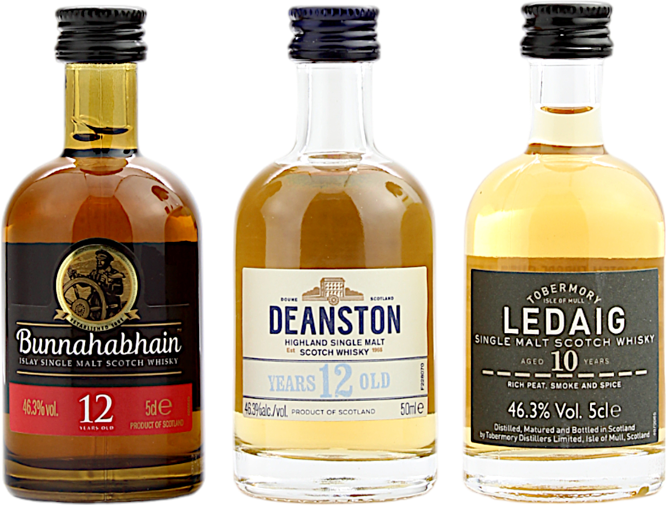 Single Malt Miniaturenset - Eine schottische Whiskyreise - Bunnahabhain, Deanston und Ledaig 46.3% 3x50ml