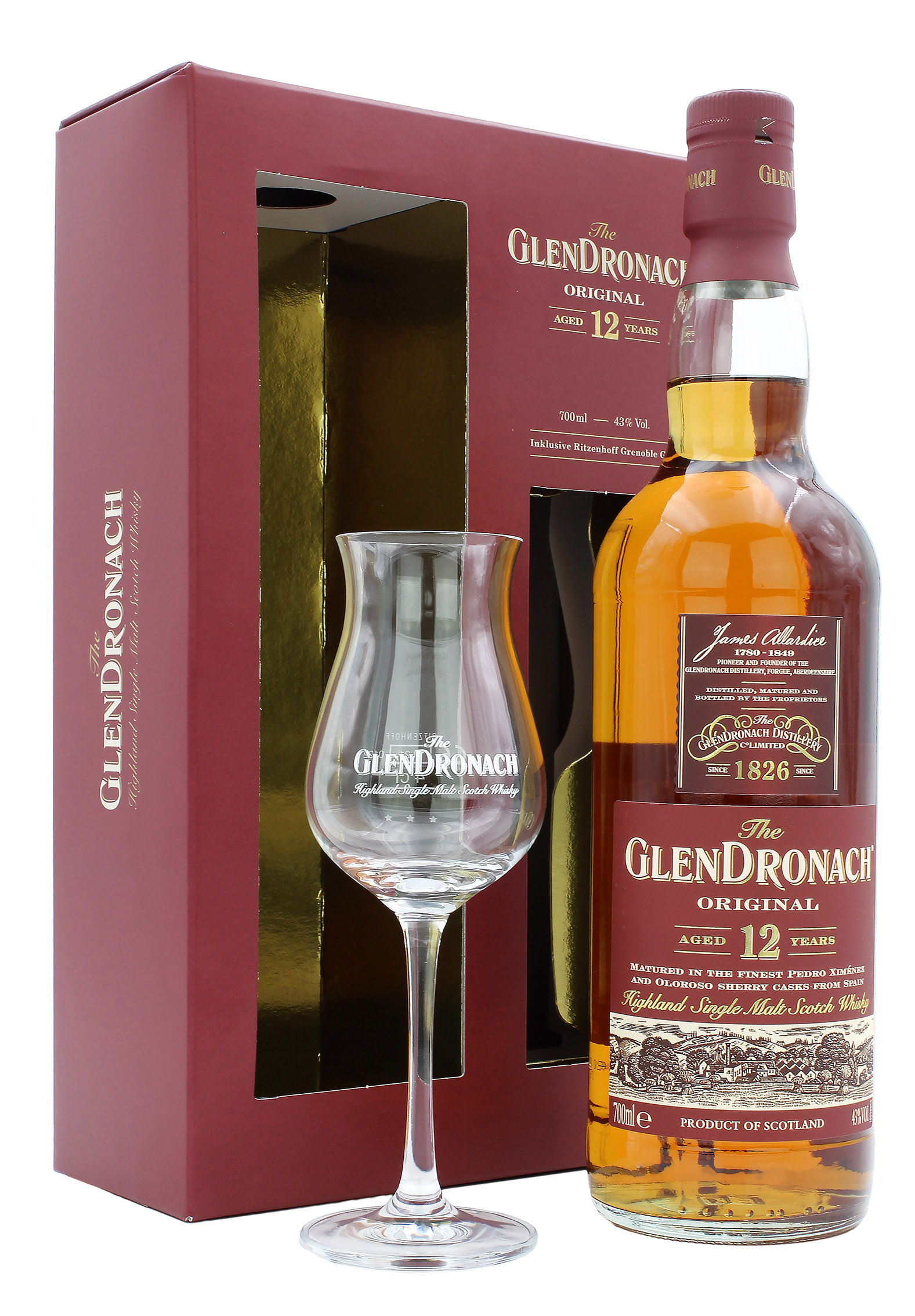 Glendronach 12 Jahre Geschenkset mit Nosing Glas 43.0% 0,7l