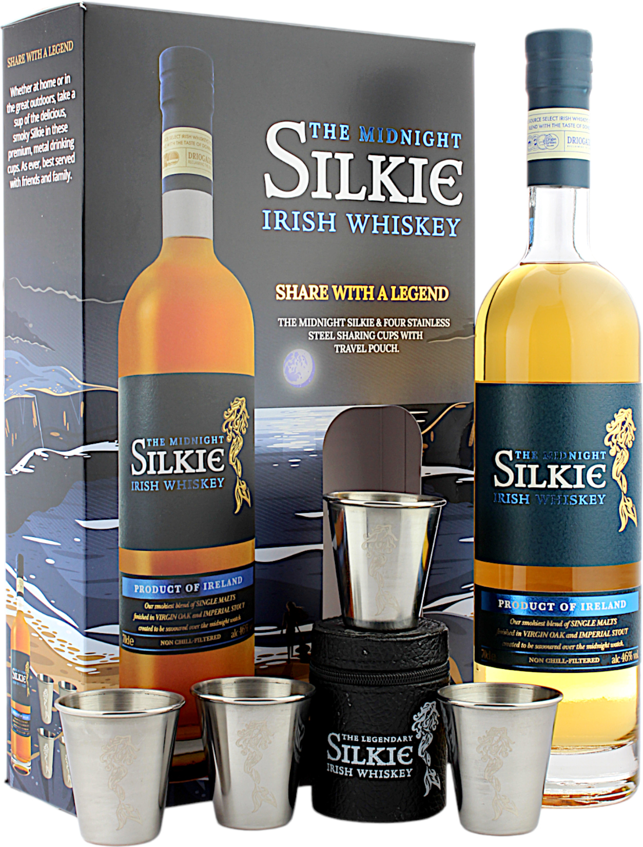 Silkie The Midnight Blended Irish Whiskey Geschenkset 4 Cups / Travel Pouch 46.0% 0,7l