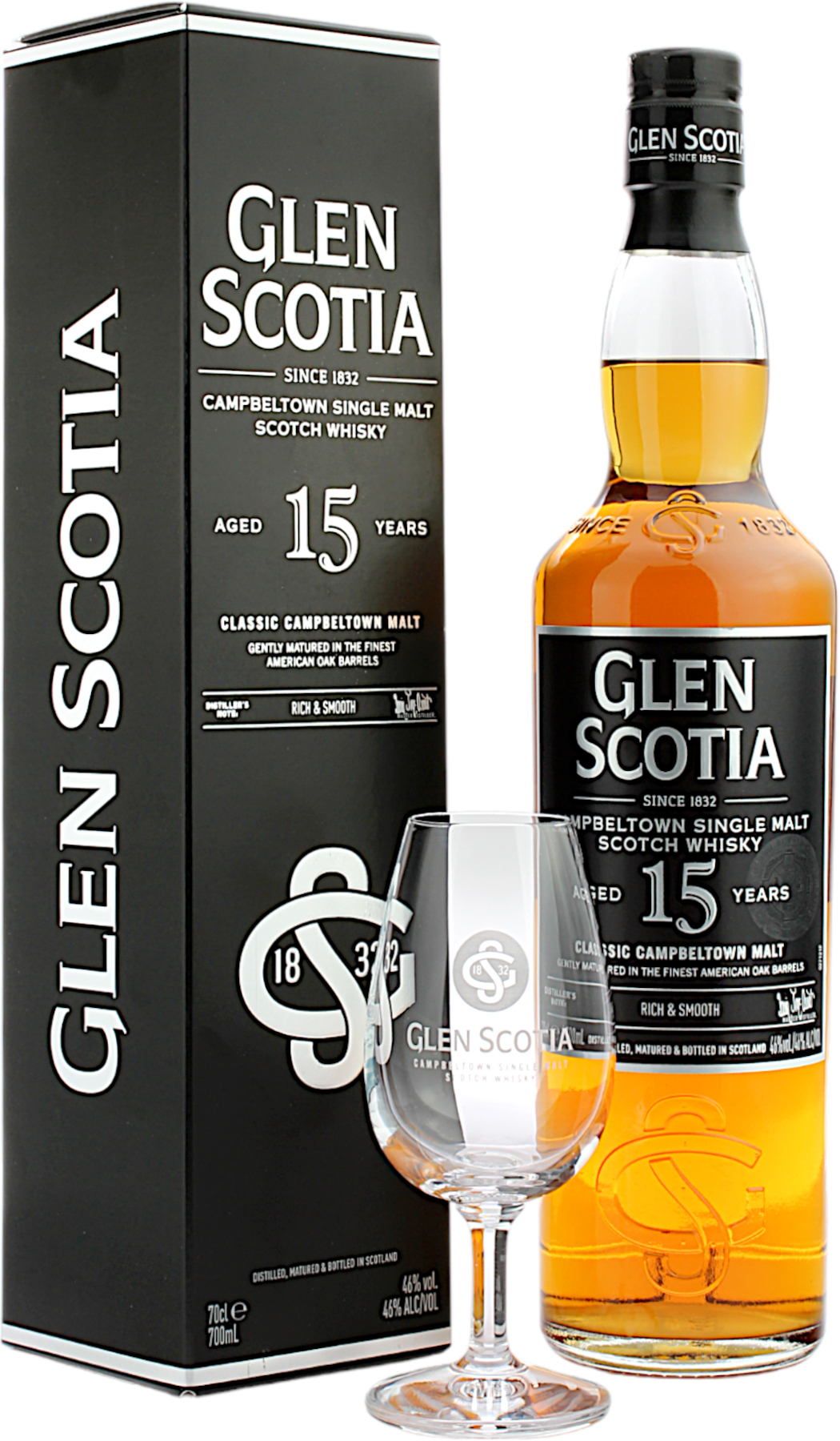 Glen Scotia 15 Jahre Geschenkset mit Nosing Glas 46.0% 0,7l