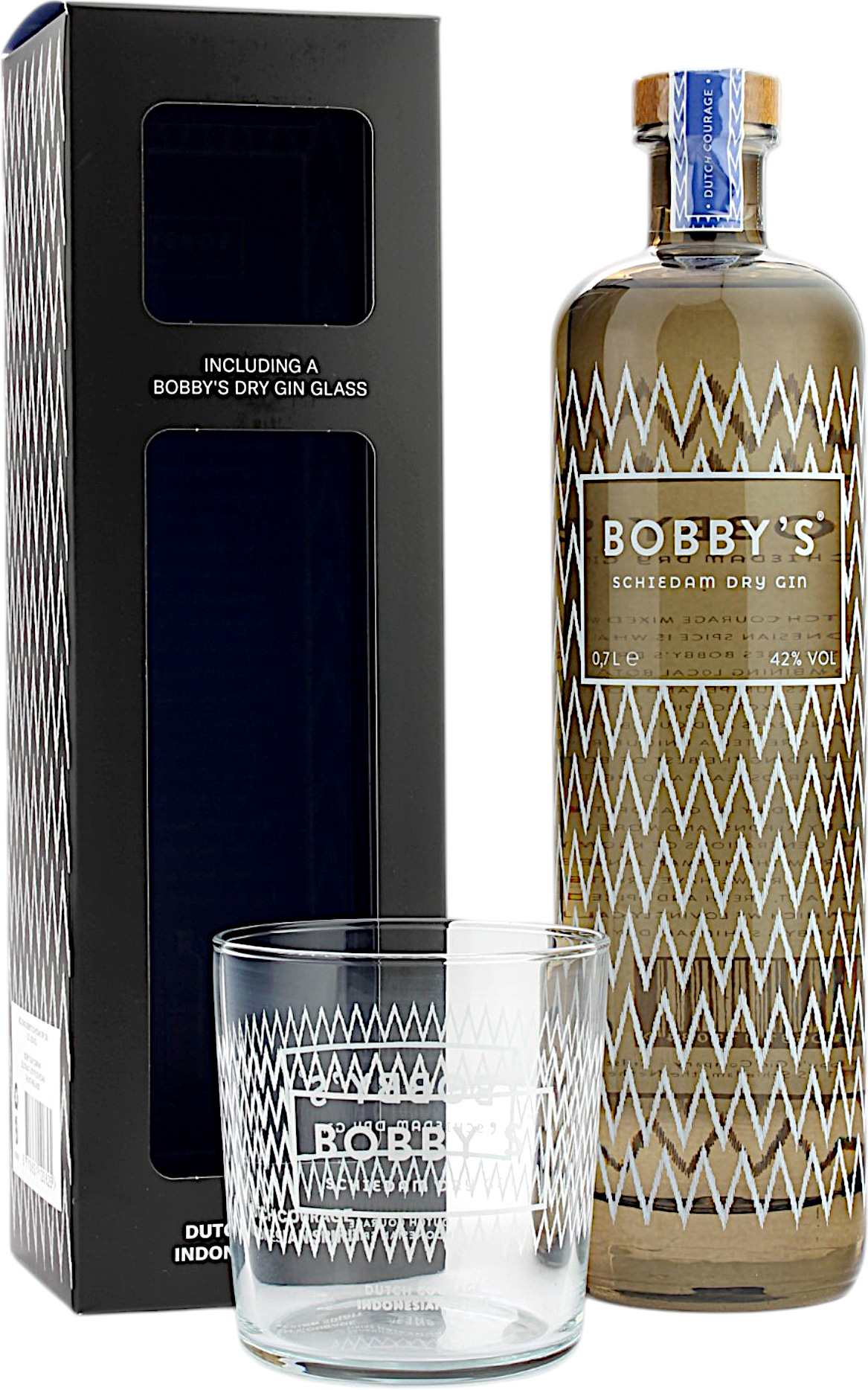 Bobby's Schiedam Dry Gin Geschenkset mit einem Glas 42.0% 0,7l