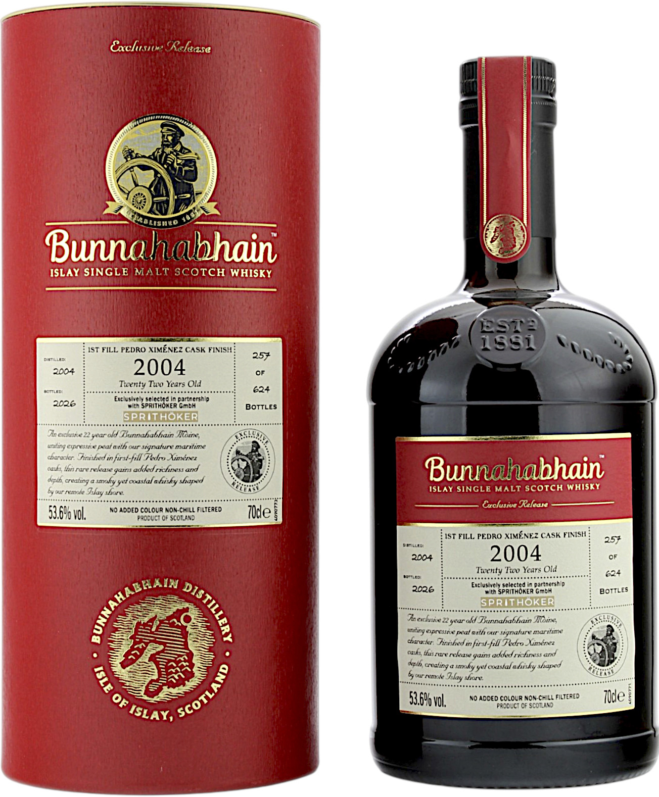 Bunnahabhain 22 Jahre 2004/2026 Peated 1st Fill PX Finish 53.6% 0,7l