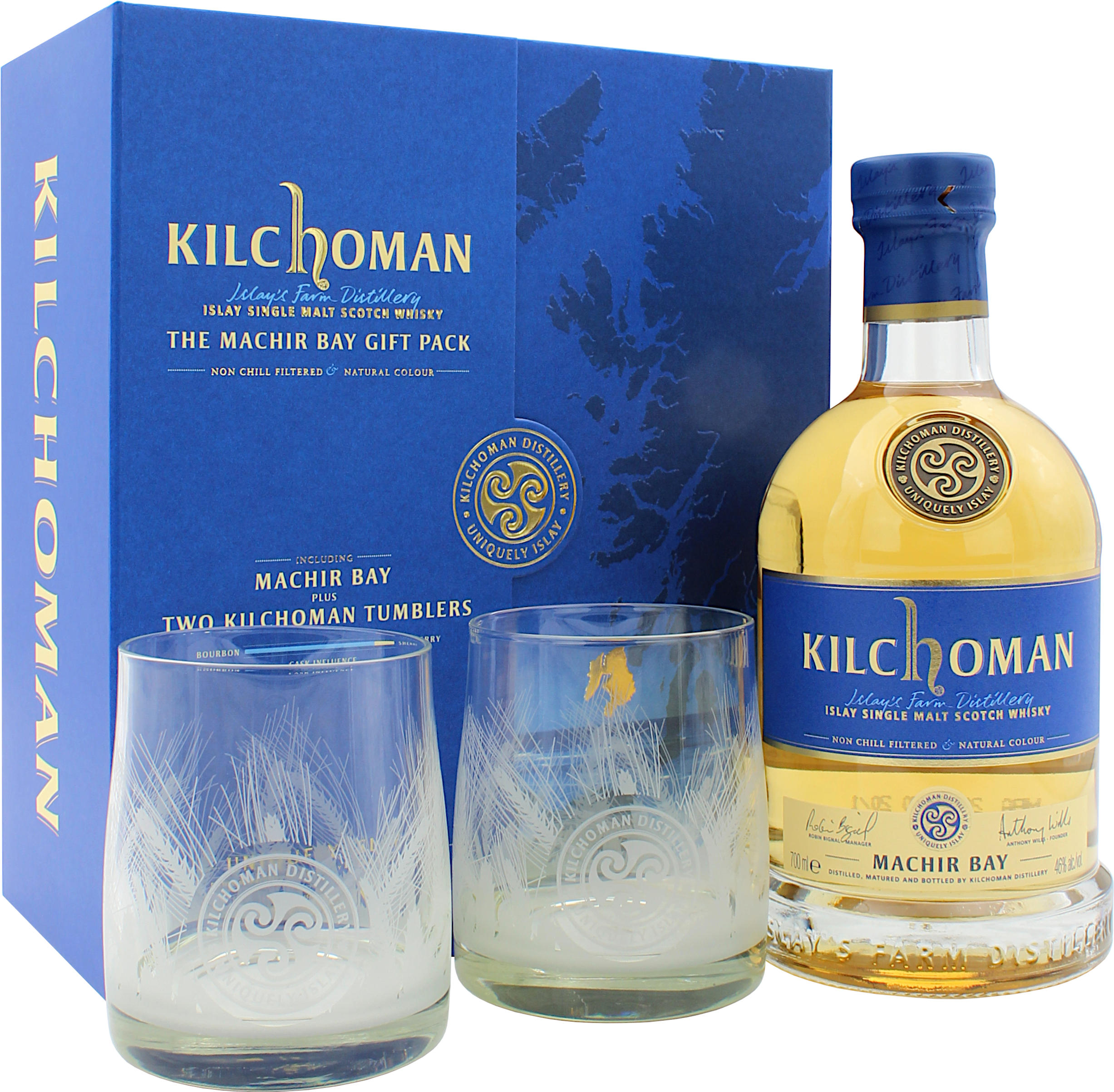 Kilchoman Machir Bay Geschenkbox mit zwei Tumblern 46.0% 0,7l