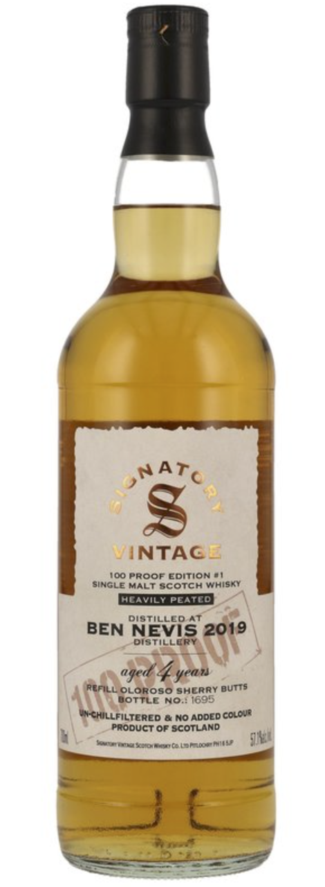 Ben Nevis 4 Jahre 2019/2023 Heavily Peated Signatory 100 Proof Edition #1 57.1% 0,7l