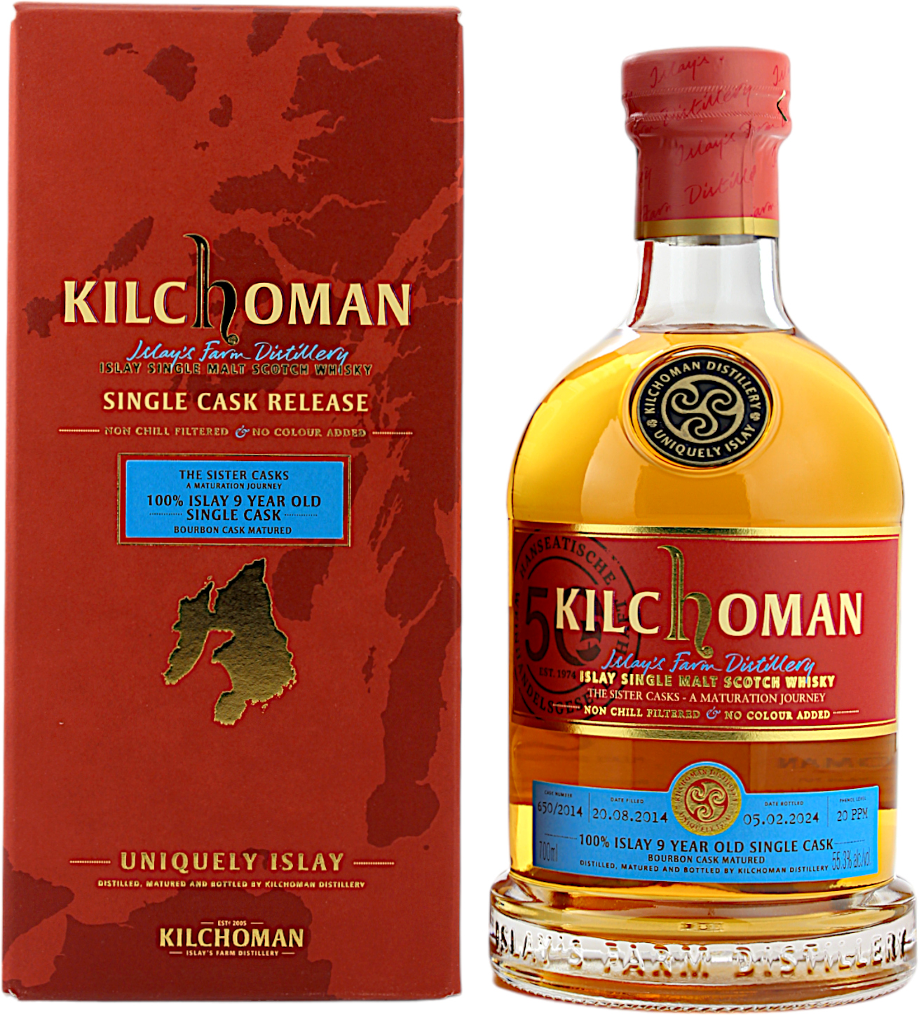 Kilchoman 100% Islay 9 Jahre 2014/2024 Bourbon Single Cask 650 The Sister Casks 55.3% 0,7l