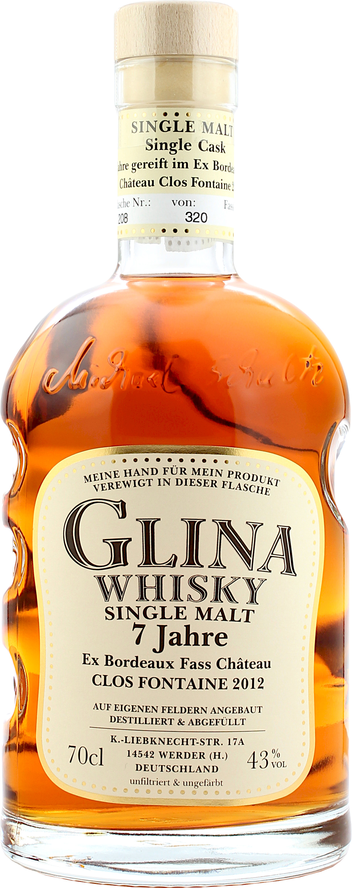 Glina Whisky 7 Jahre Clos Fontaine 2012 Single Cask 43.0% 0,7l