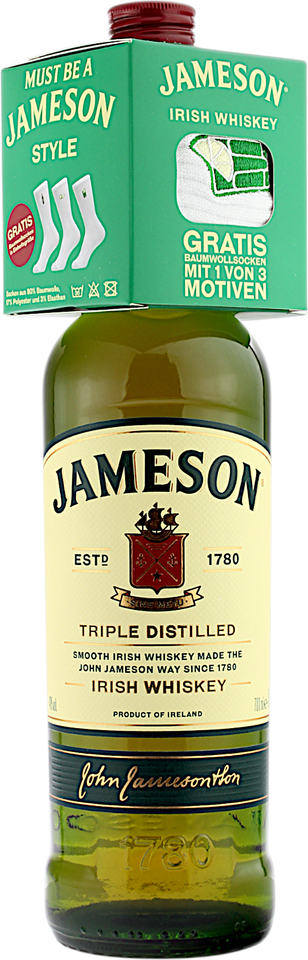 Jameson Irish Whiskey Geschenkset mit Gratis Socken 40.0% 0,7l