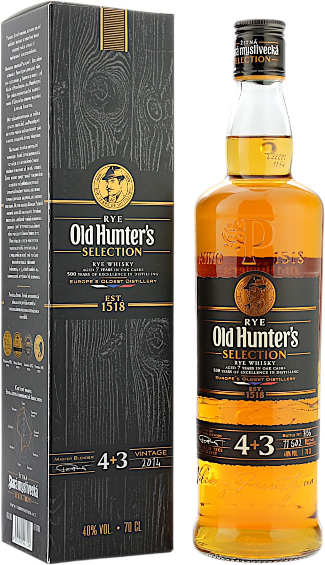 Old Hunter's Selection 3+4 Jahre Rye Whisky 40.0% 0,7l 